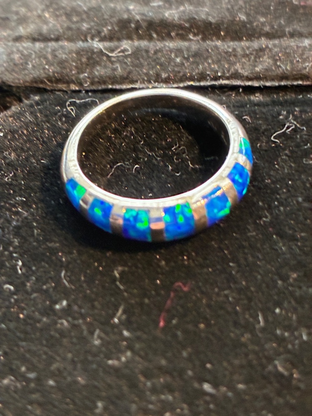 Blue Opal Inlay Sterling Silver Band Ring